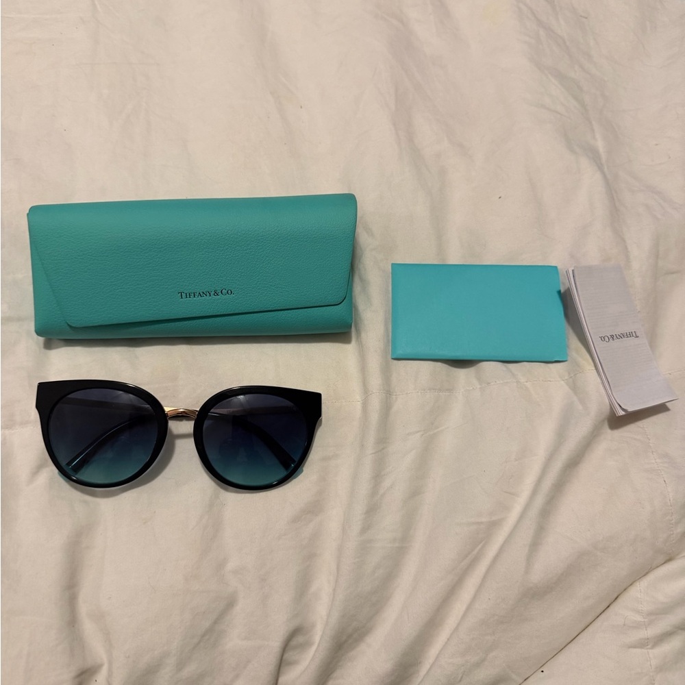 Authentic Tiffany & Co. T Black Sunglasses with Turquoise Case